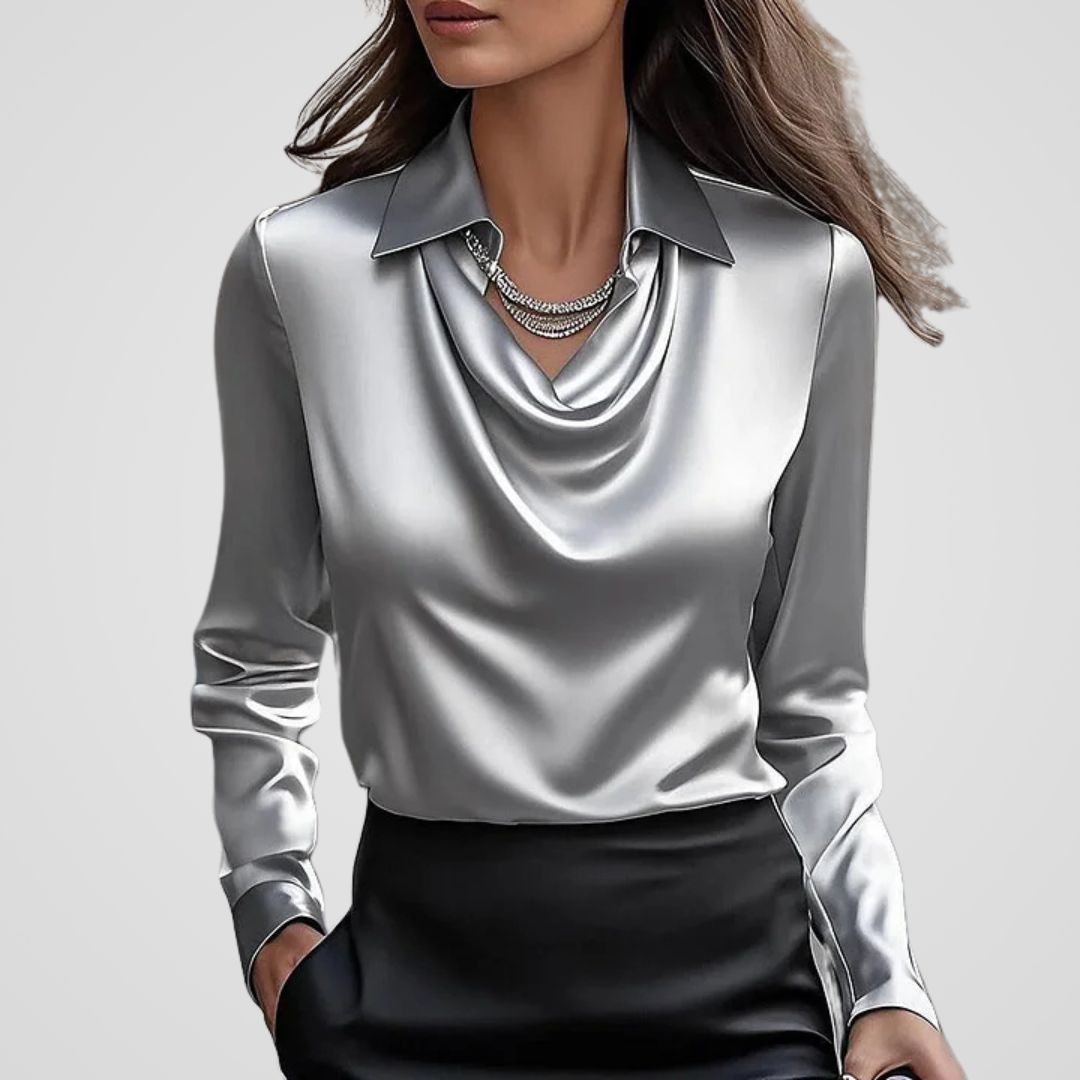 Edina | Satijnen blouse met gedrapeerde hals