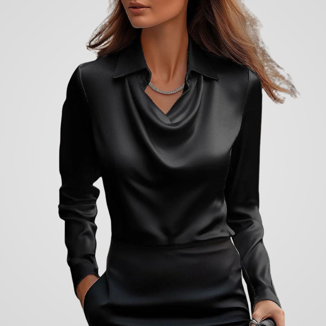 Edina | Satijnen blouse met gedrapeerde hals
