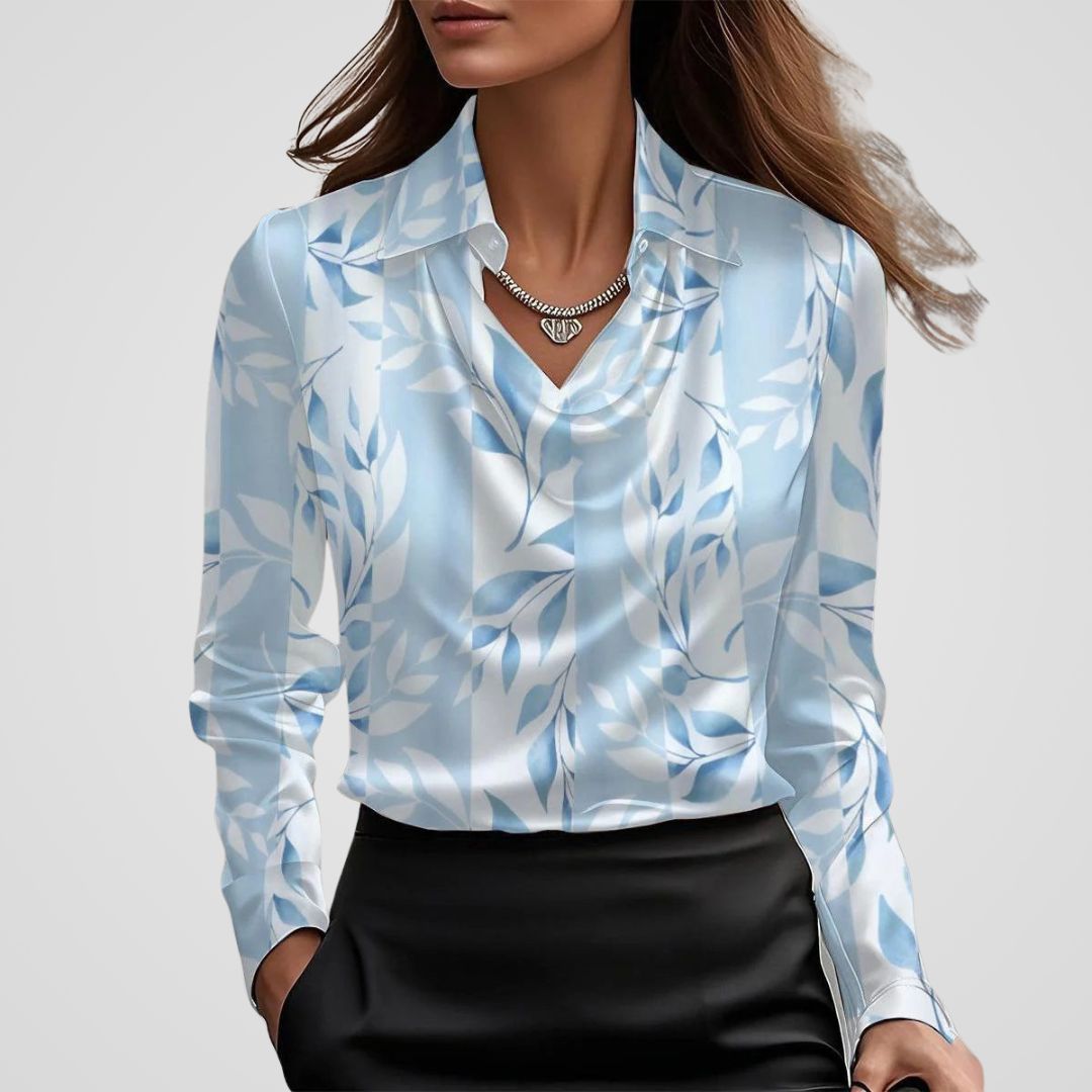 Edina | Satijnen blouse met gedrapeerde hals