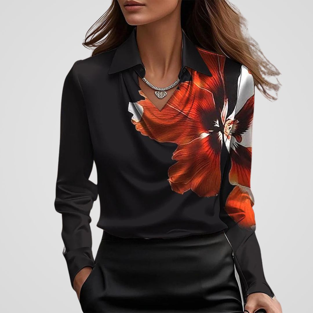 Edina | Satijnen blouse met gedrapeerde hals
