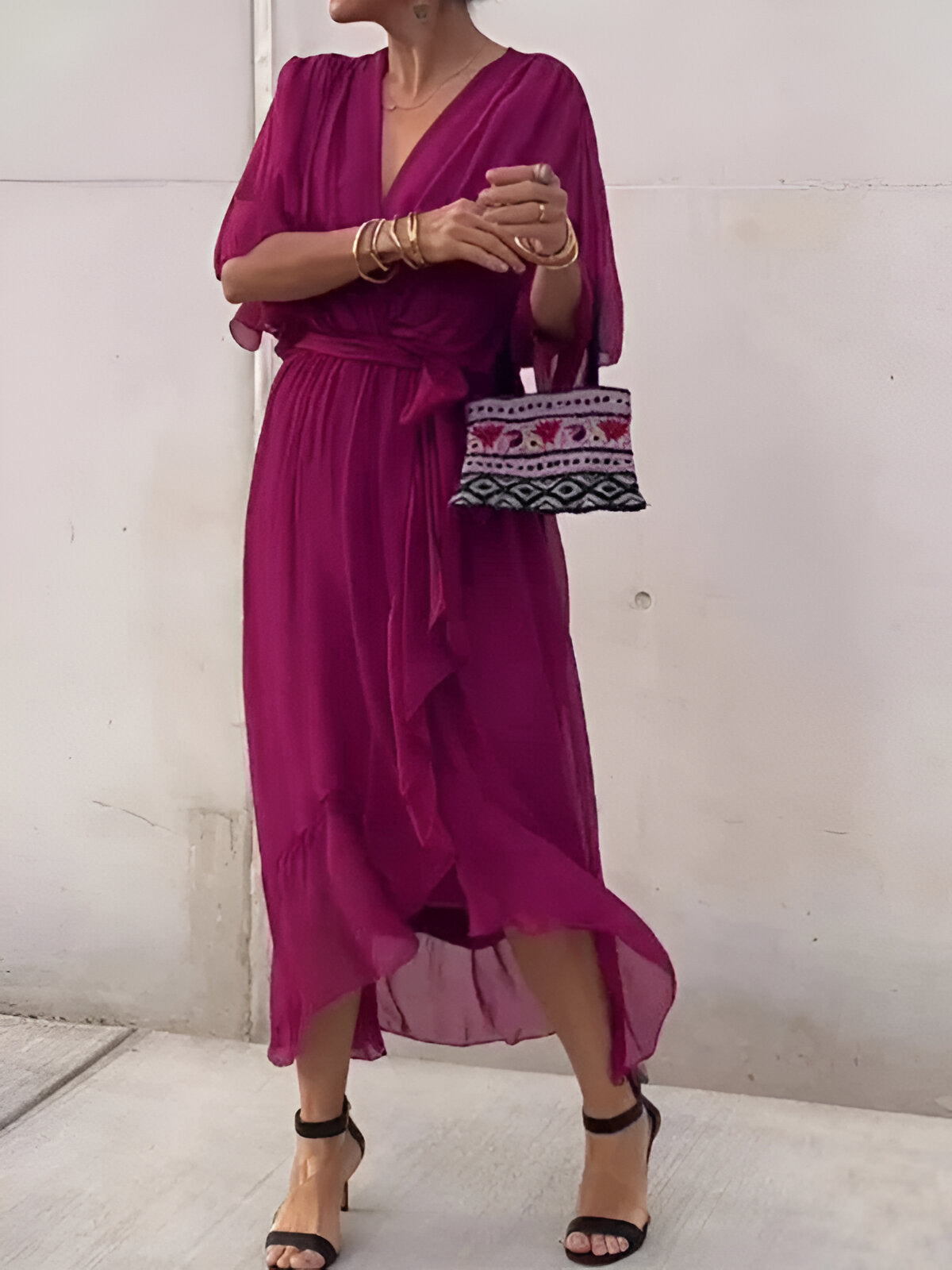 Leanne | Soepelvallende chiffon midi-jurk