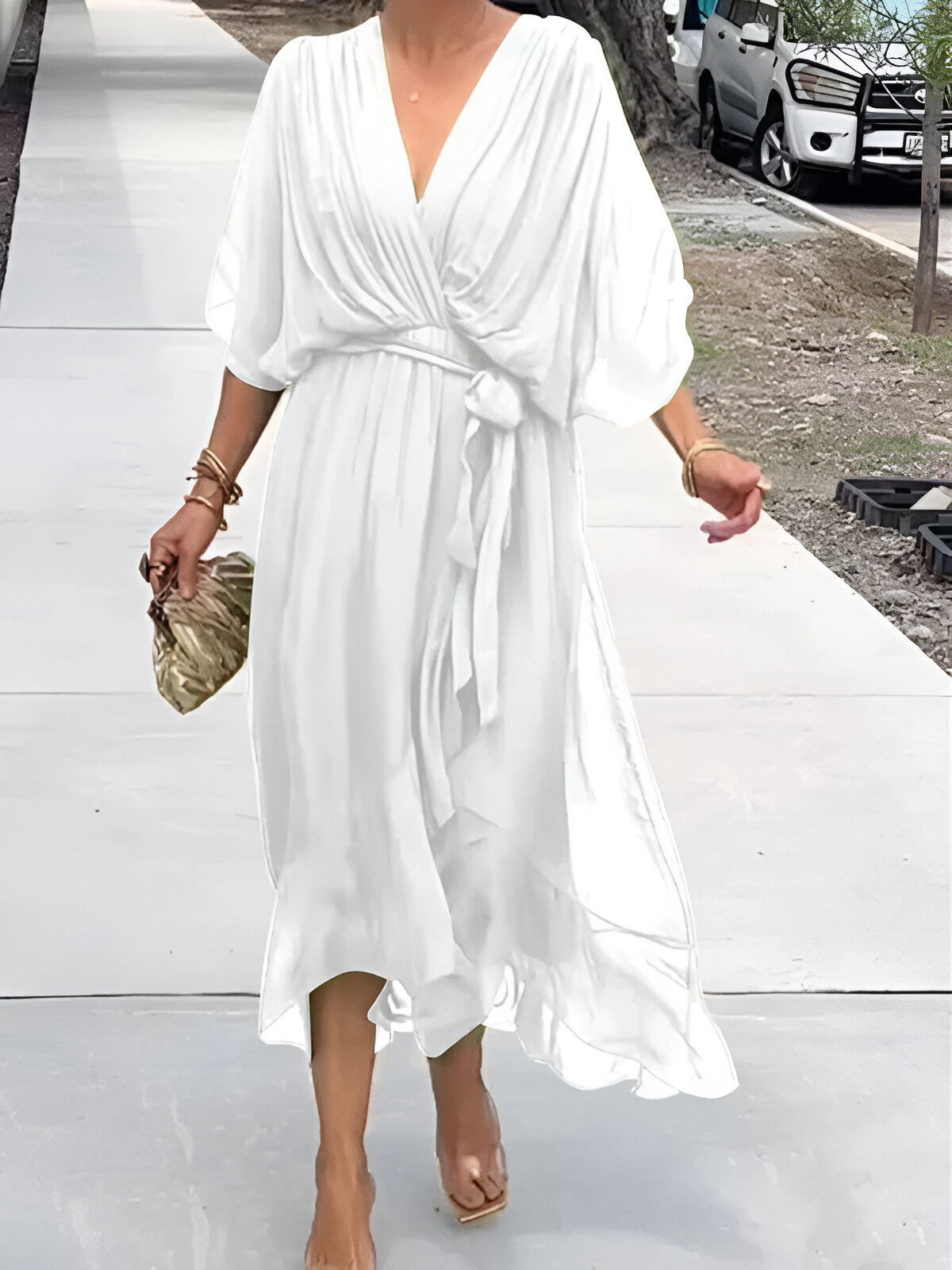 Jolene | Soepelvallende chiffon midi-jurk