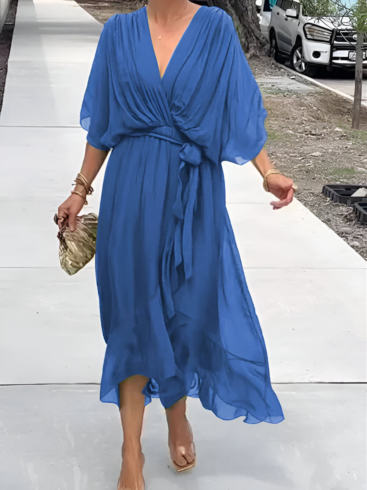 Leanne | Soepelvallende chiffon midi-jurk