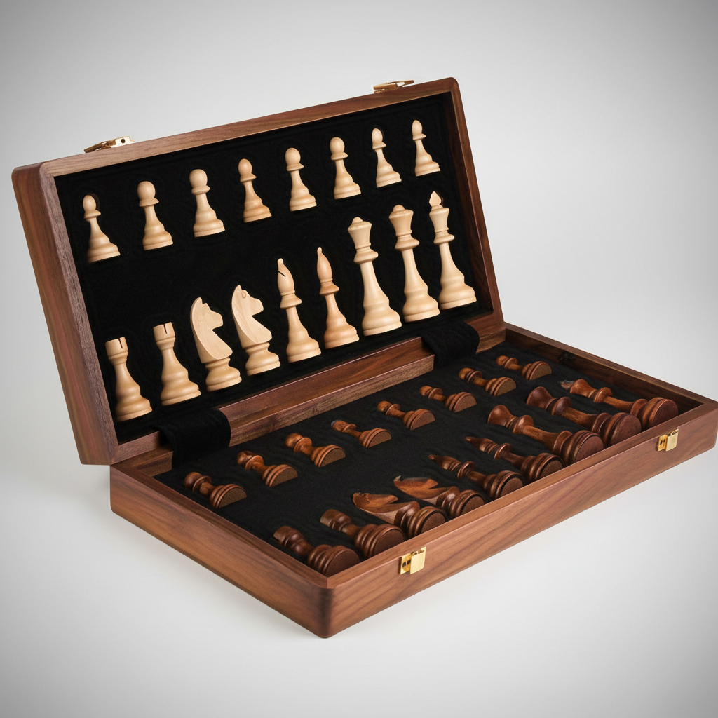 Massief houten reis schaakset — afbeelding 2