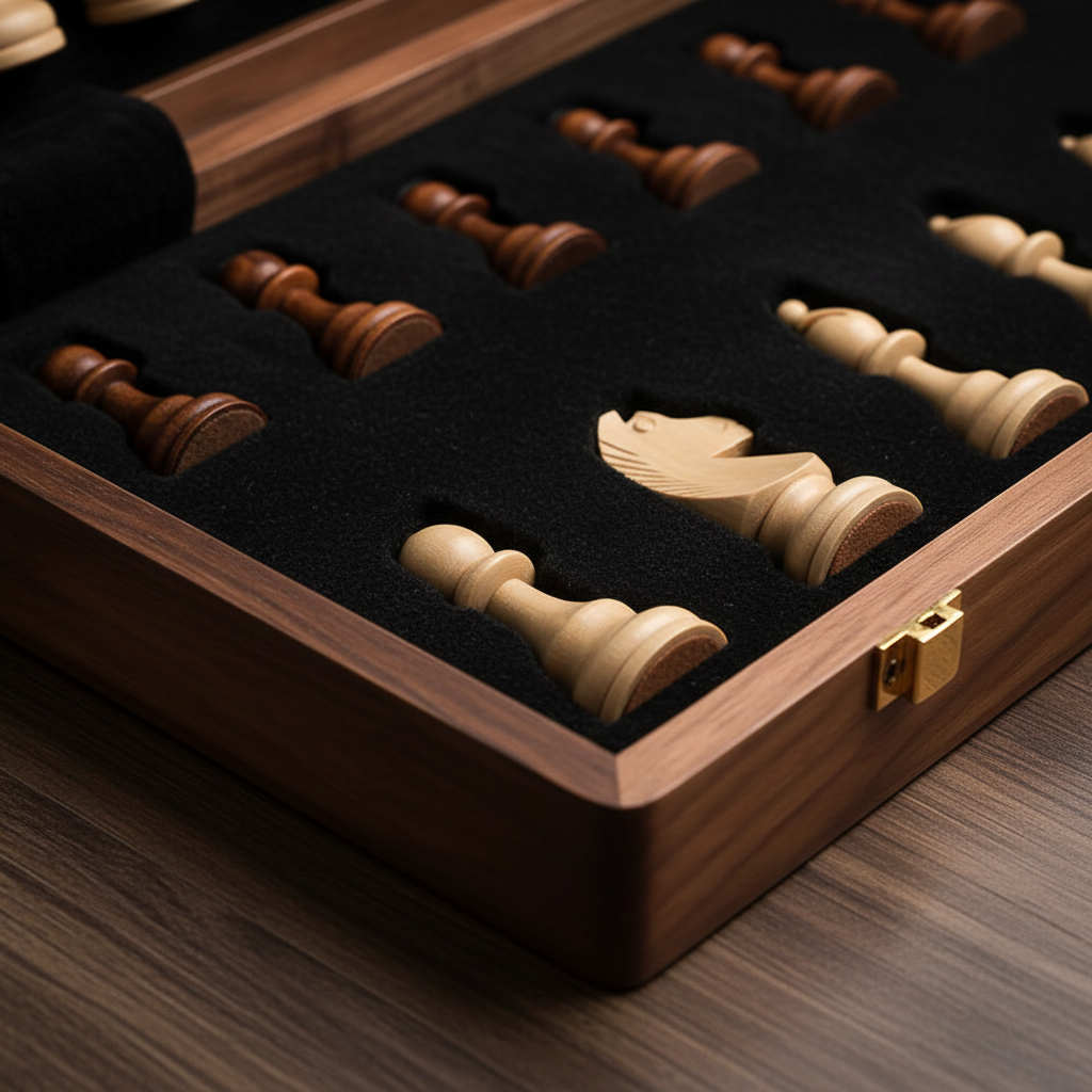 Massief houten reis schaakset — afbeelding 13