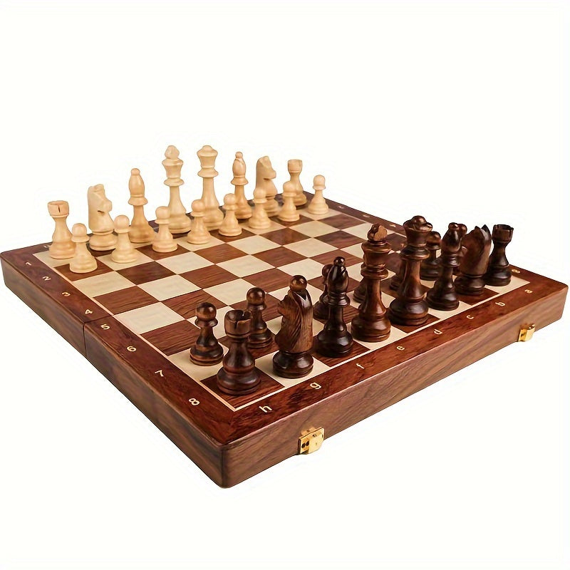Massief houten reis schaakset