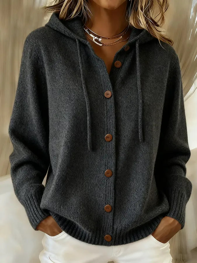 Gebreid vest met capuchon en knoopsluiting