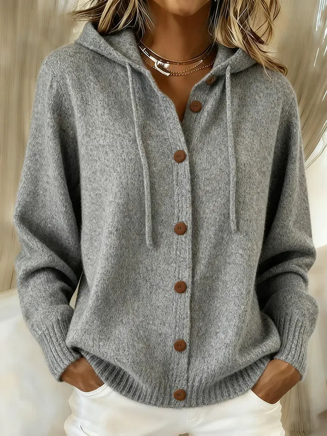 Gebreid vest met capuchon en knoopsluiting