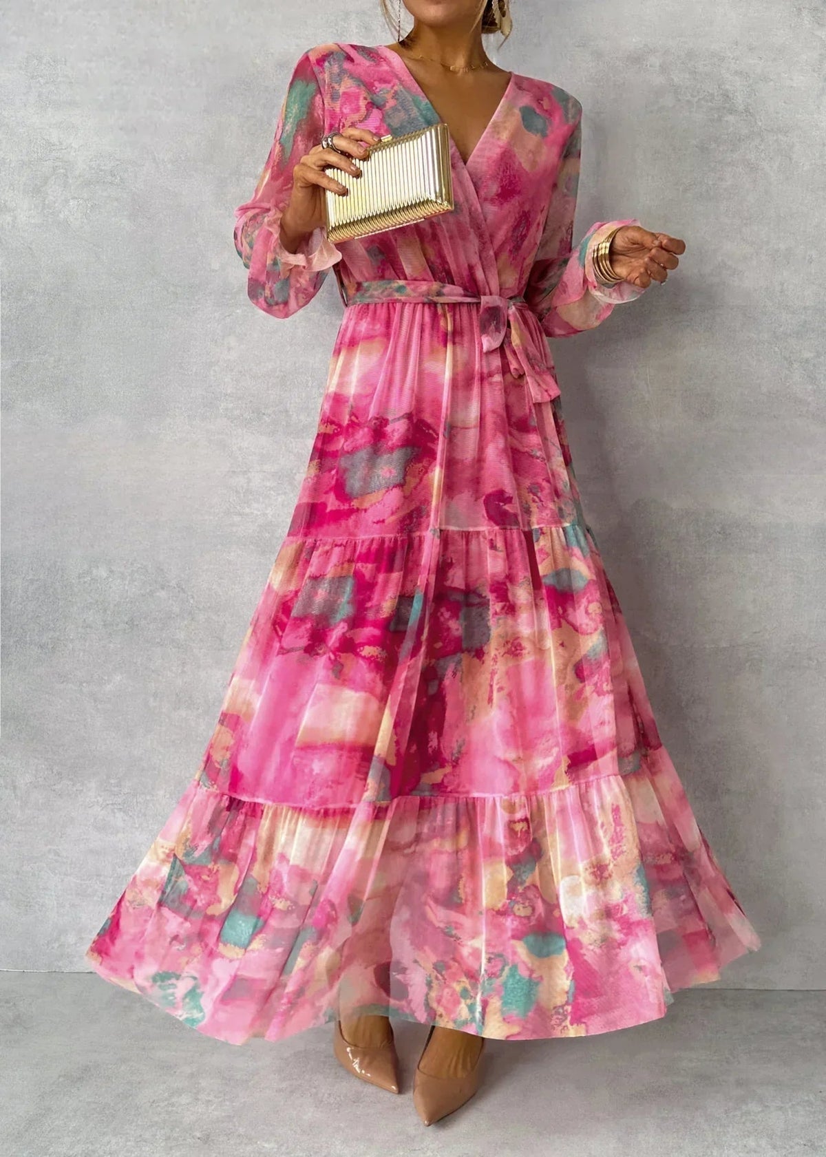 Vera | Wikkeljurk met bloemenprint en gelaagde rok