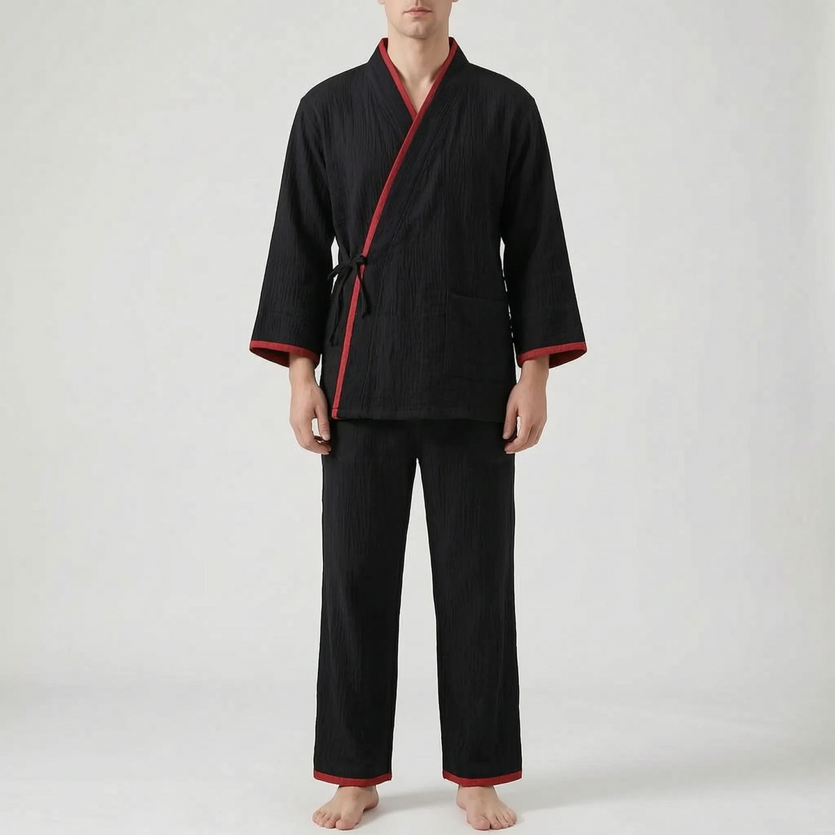 Heren kimono-wikkelpyjamaset