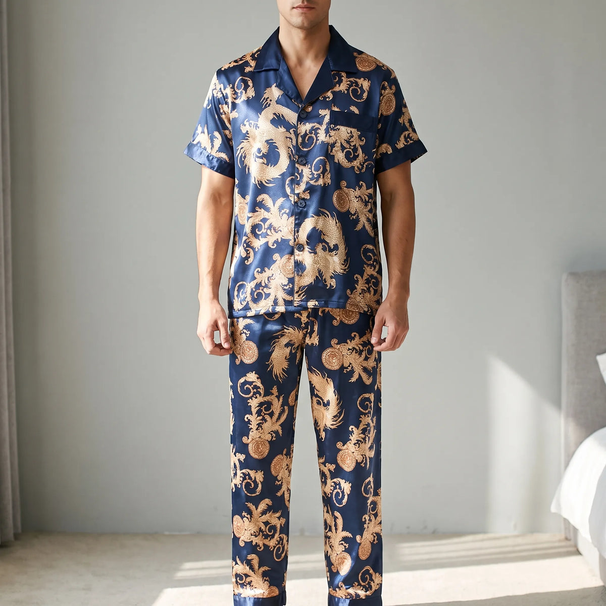 Heren pyjama-set met korte mouwen en print