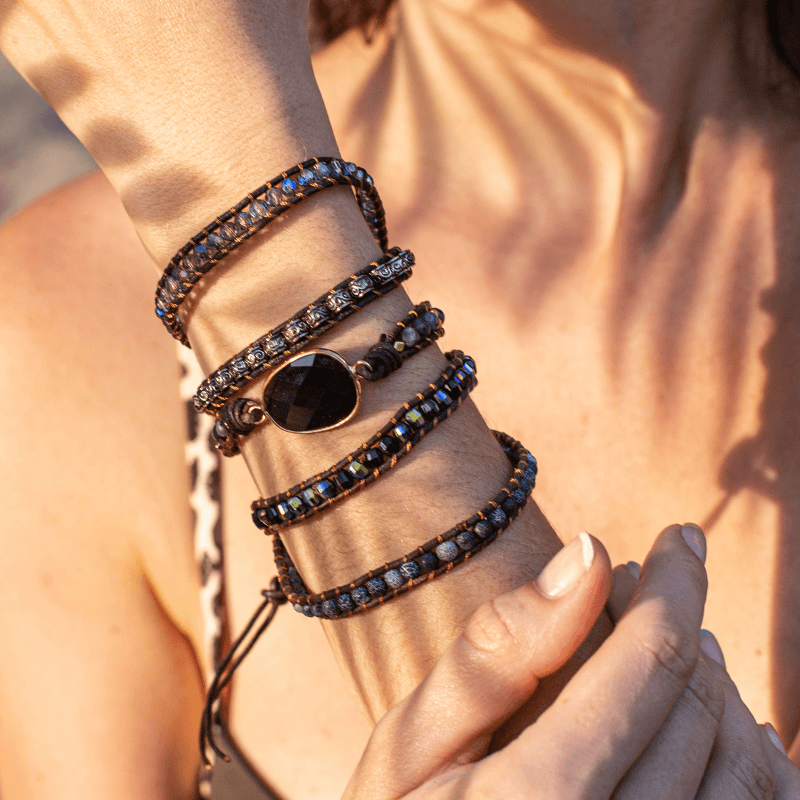 Onyx maanlicht beschermende wikkelarmband
