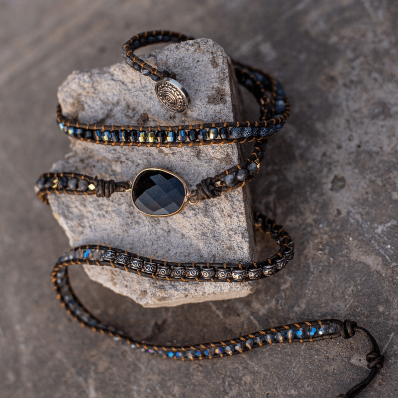 Onyx maanlicht beschermende wikkelarmband