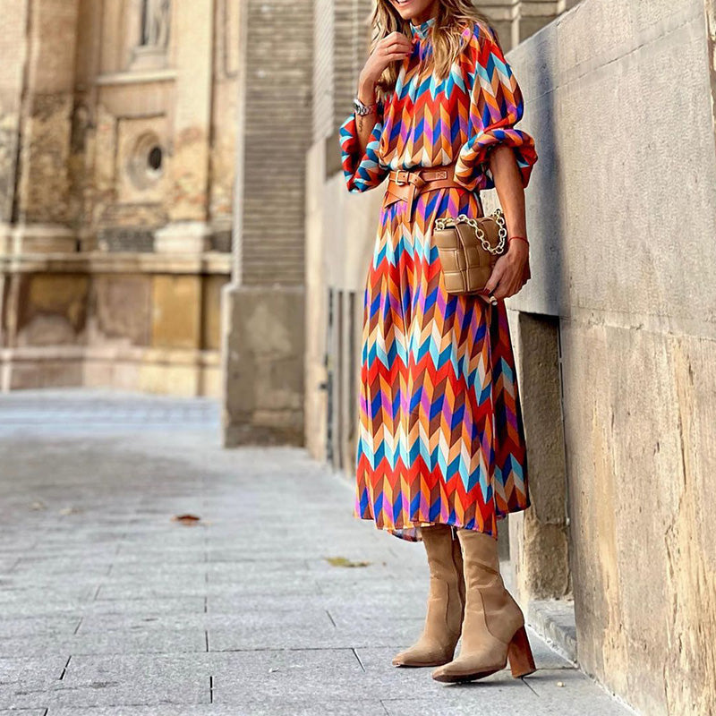 Gekleurde print midi jurk