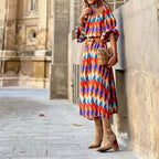 Gekleurde print midi jurk