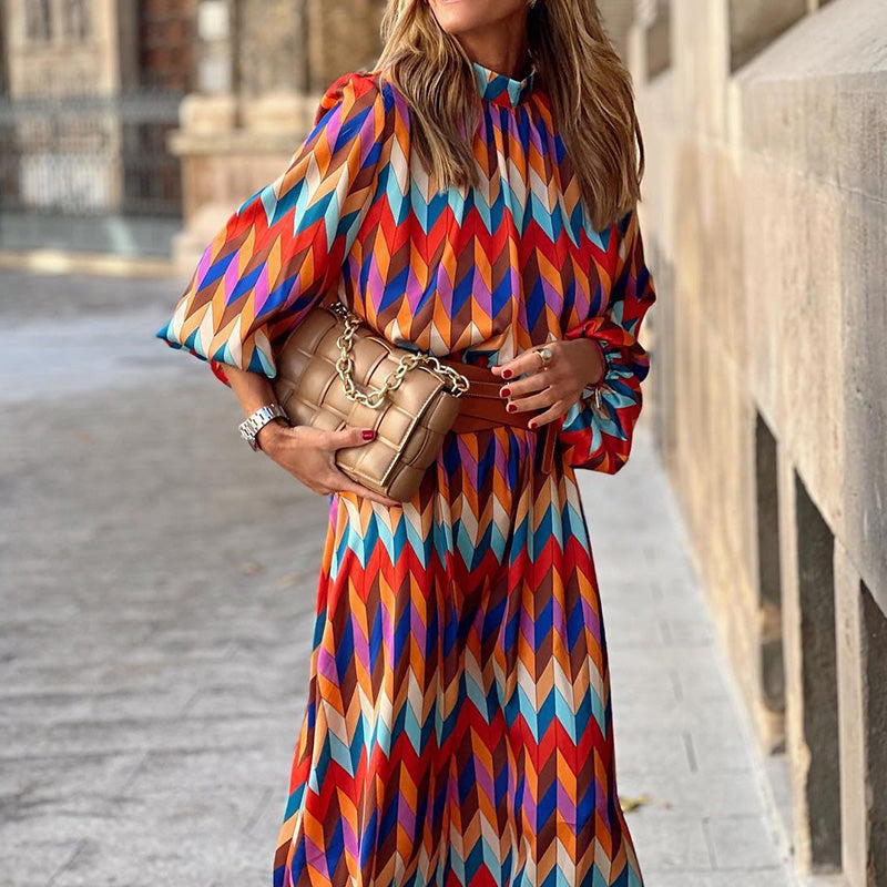 Gekleurde print midi jurk