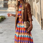 Gekleurde print midi jurk