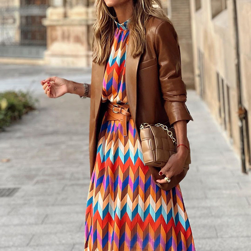 Gekleurde print midi jurk