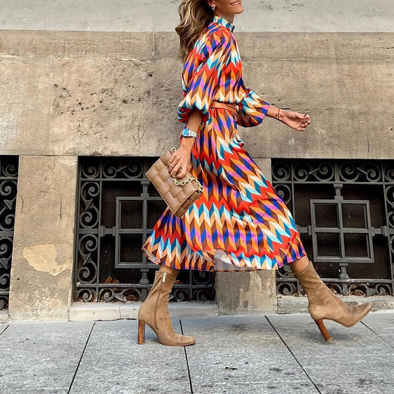 Gekleurde print midi jurk