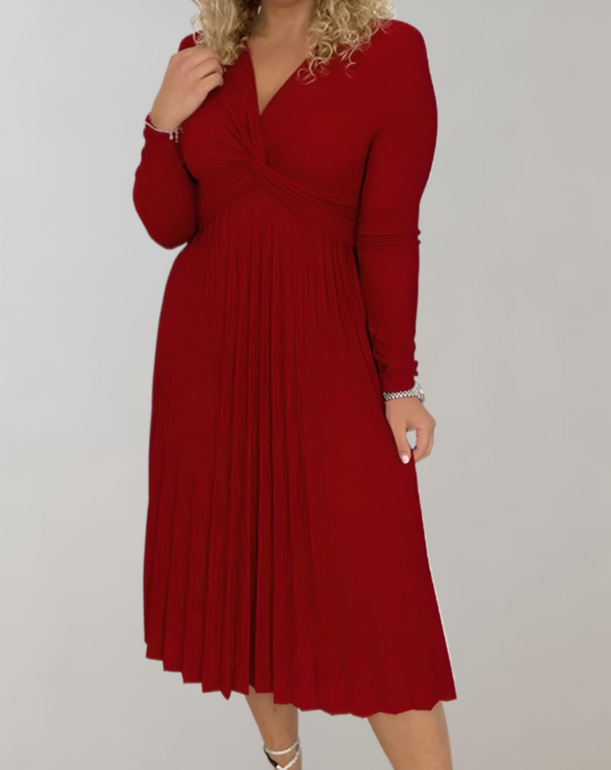 Rode midi-jurk met hoge taille