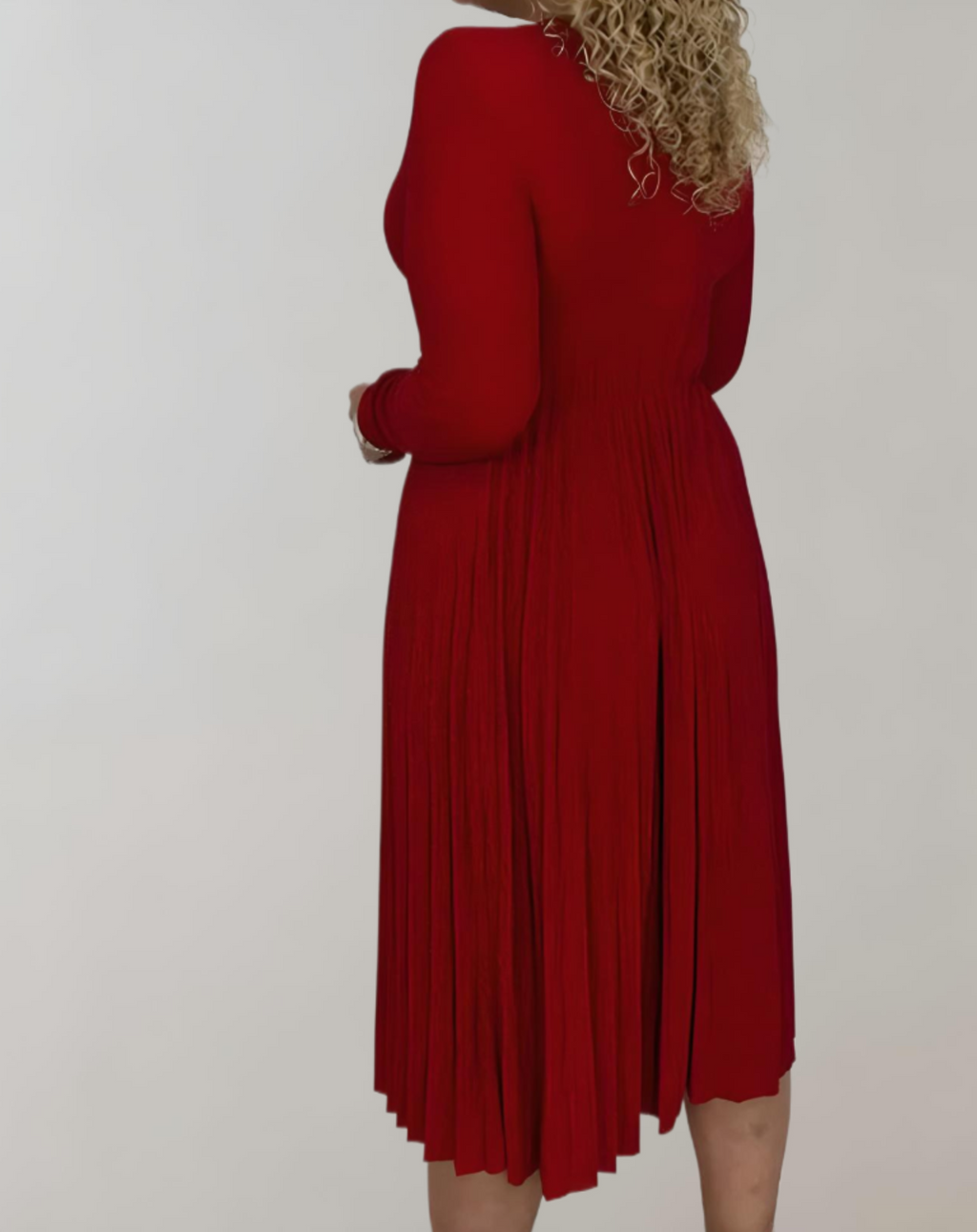 Rode midi-jurk met hoge taille