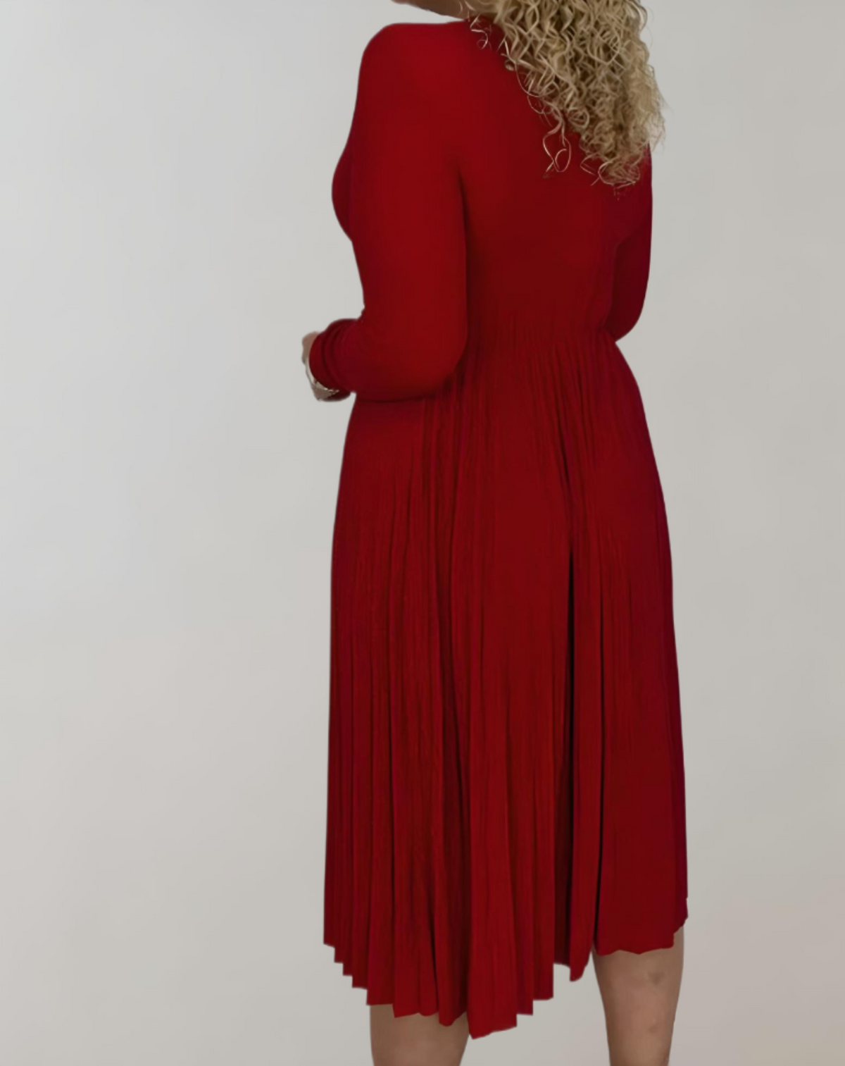 Rode midi-jurk met hoge taille