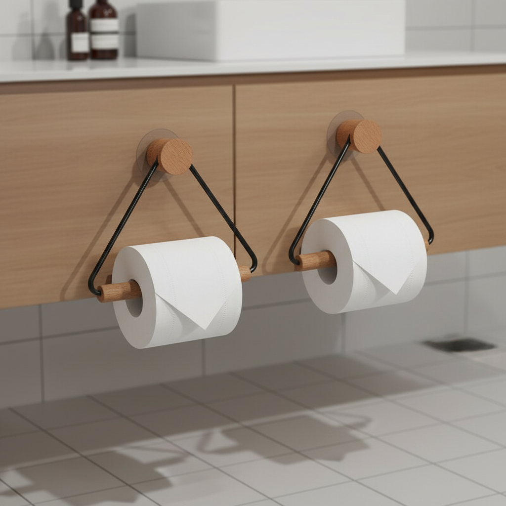 Minimalistisch metaal houthouder set