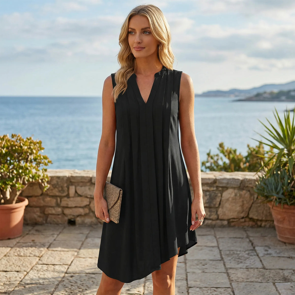 Mouwloze zomerjurk met V-hals – Elin