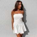 Witte strapless mini-jurk met geplooide details