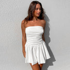 Witte strapless mini-jurk met geplooide details
