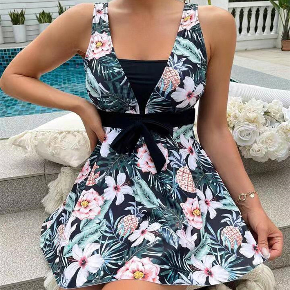 Tankini met print en rokstijl split