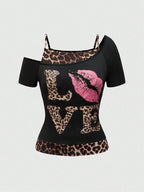 Dames off-shoulder shirt met luipaardprint