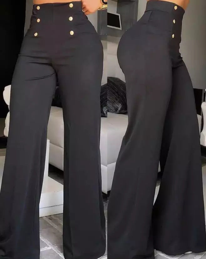 Hoge taille broek met zijknopen