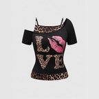 Dames off-shoulder shirt met luipaardprint
