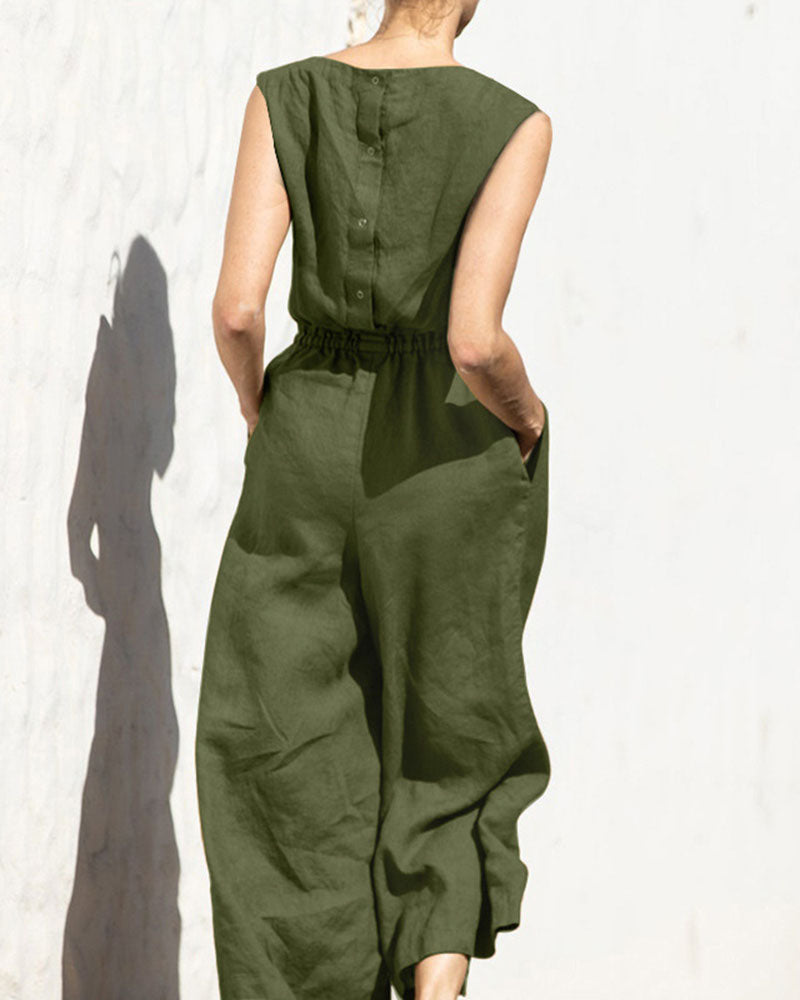 Mouwloze dames jumpsuit met wijde pijpen — afbeelding 2
