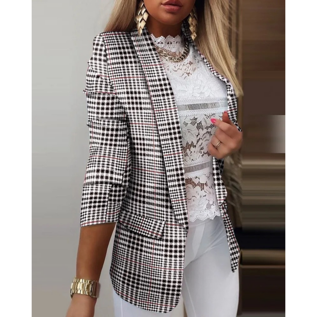 Damesblazer met omslagkraag en print