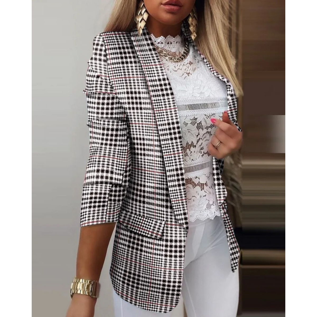Damesblazer met omslagkraag en print