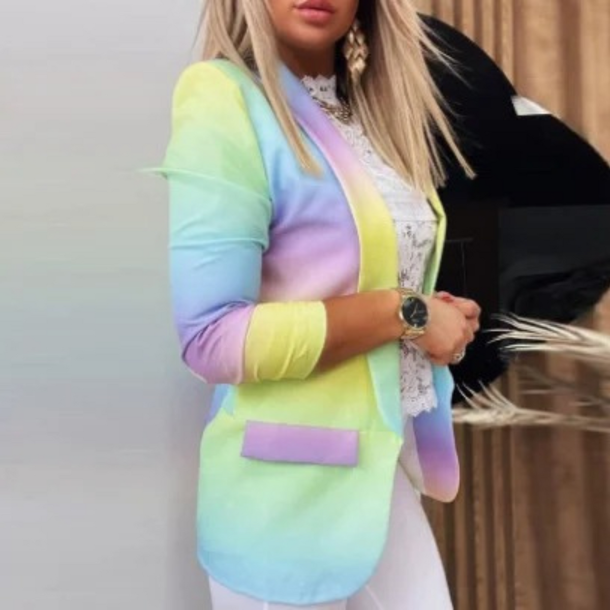 Damesblazer met omslagkraag en print