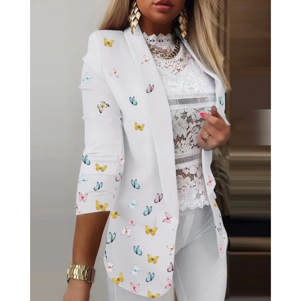Damesblazer met omslagkraag en print