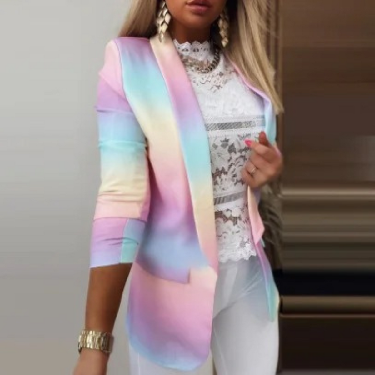Damesblazer met omslagkraag en print