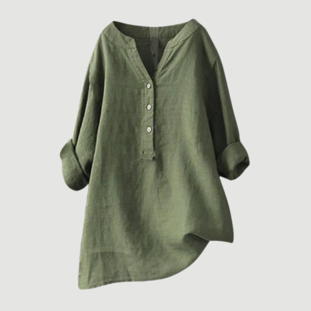 Willemijn | Lichte damesblouse met V-hals en knoopsluiting