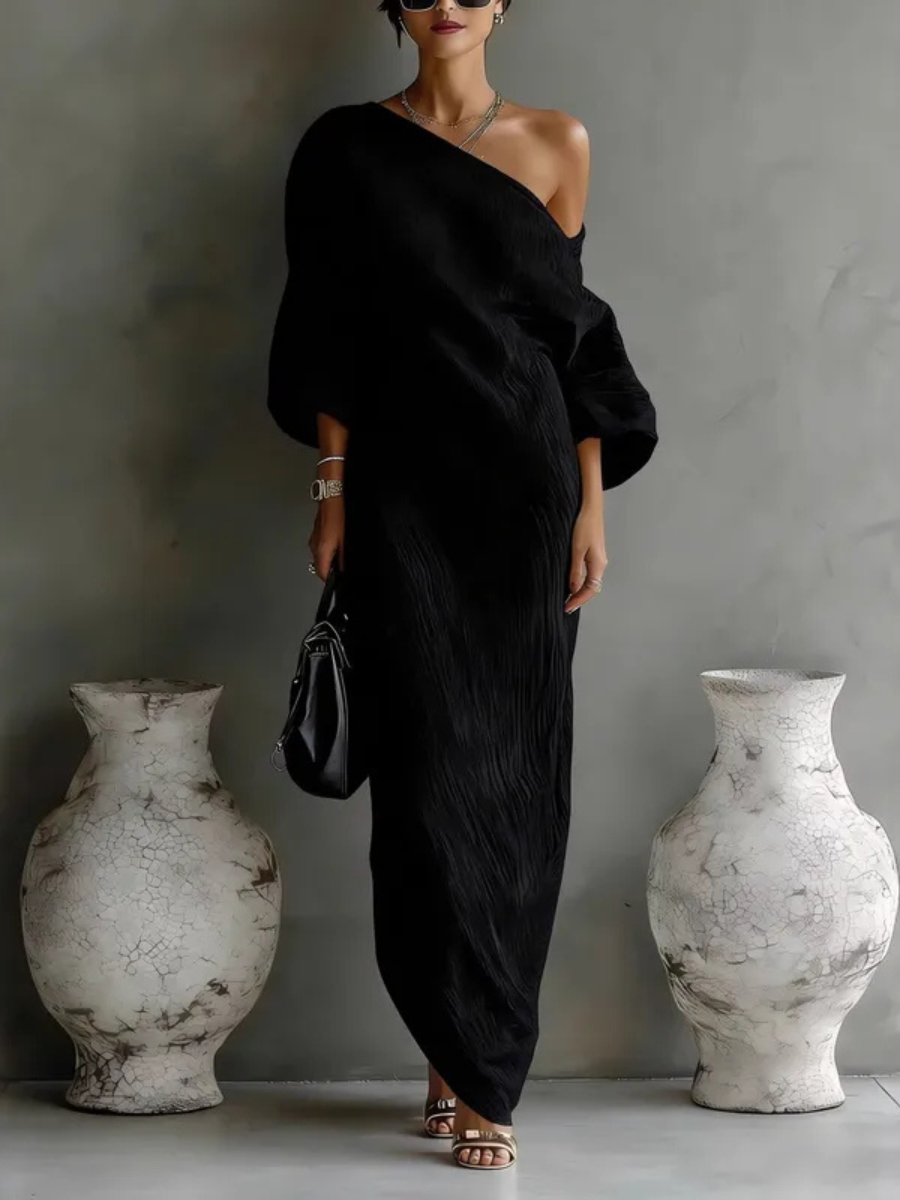 Asymmetrische maxi-jurk met één blote schouder