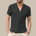 Heren linnen shirt – V-Hals – korte mouwen – knoopsluiting
