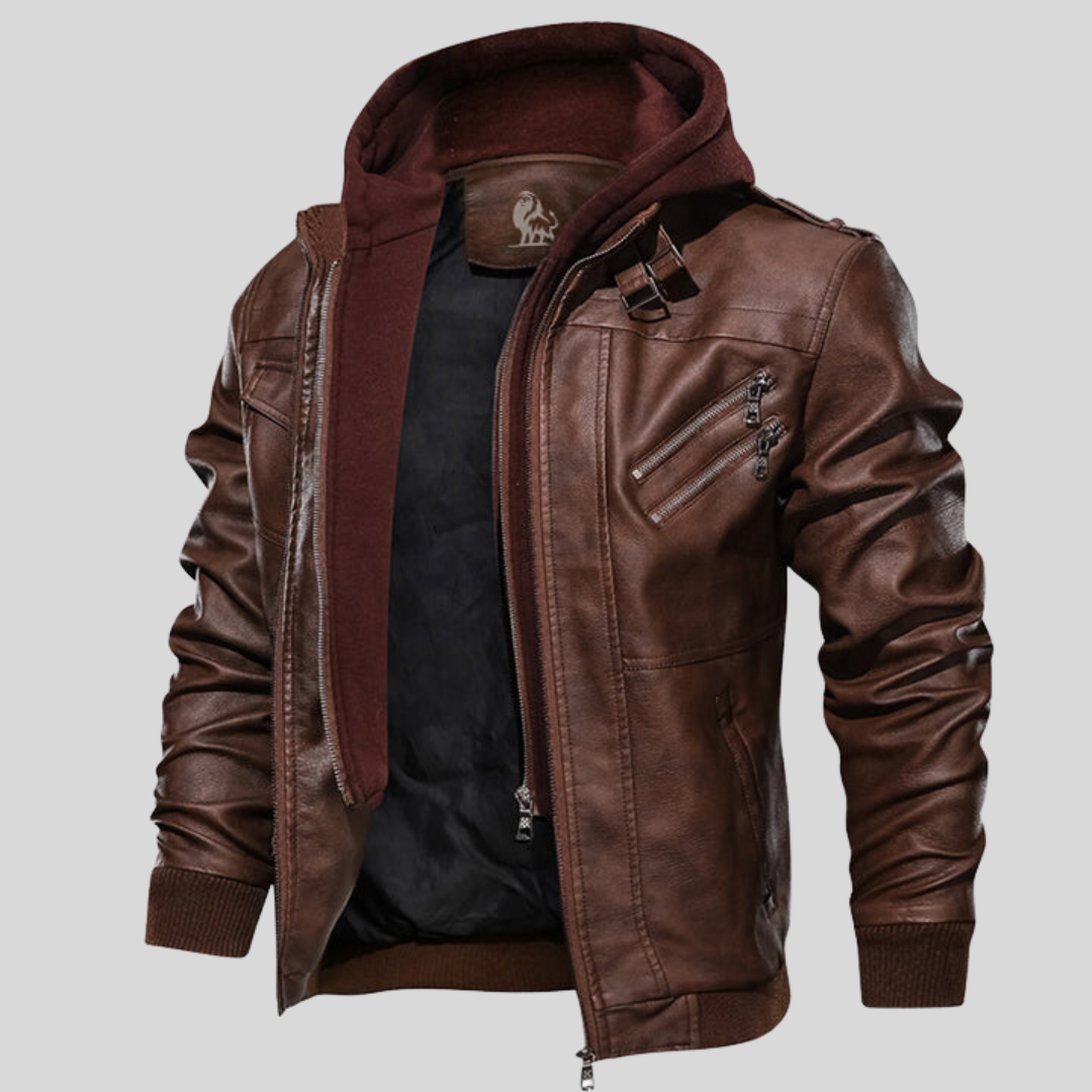 Heren PU-leren jack met afneembare capuchon
