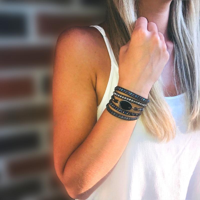 Onyx maanlicht beschermende wikkelarmband