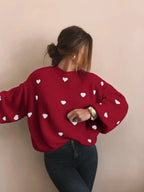 Oversized gebreide trui met geborduurde hartjes — afbeelding 16