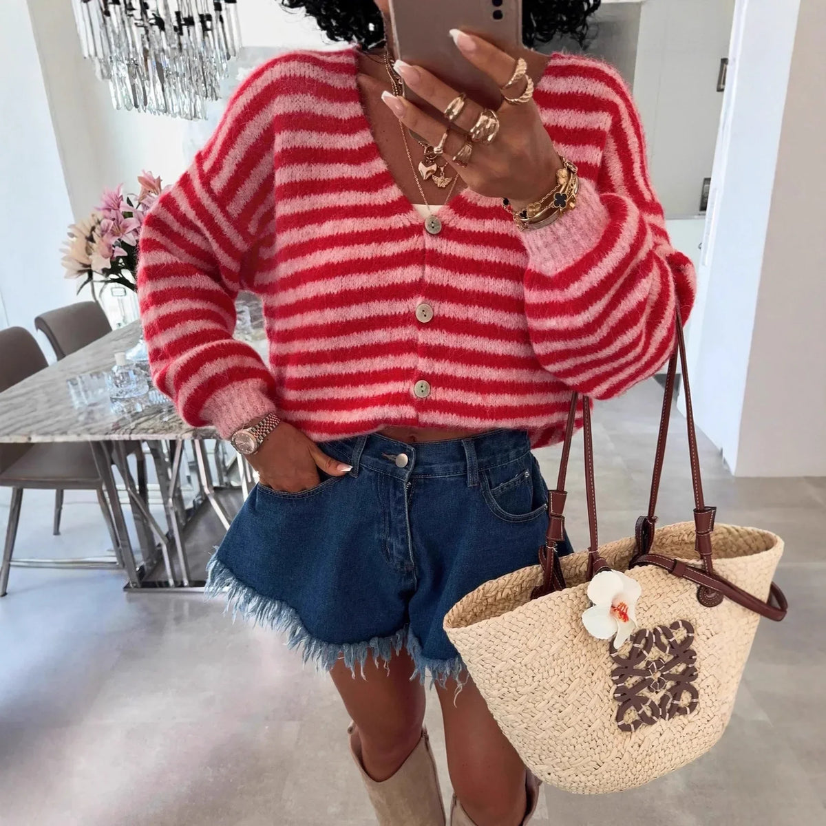 Oversized gestreept vest en V-Hals voor dames