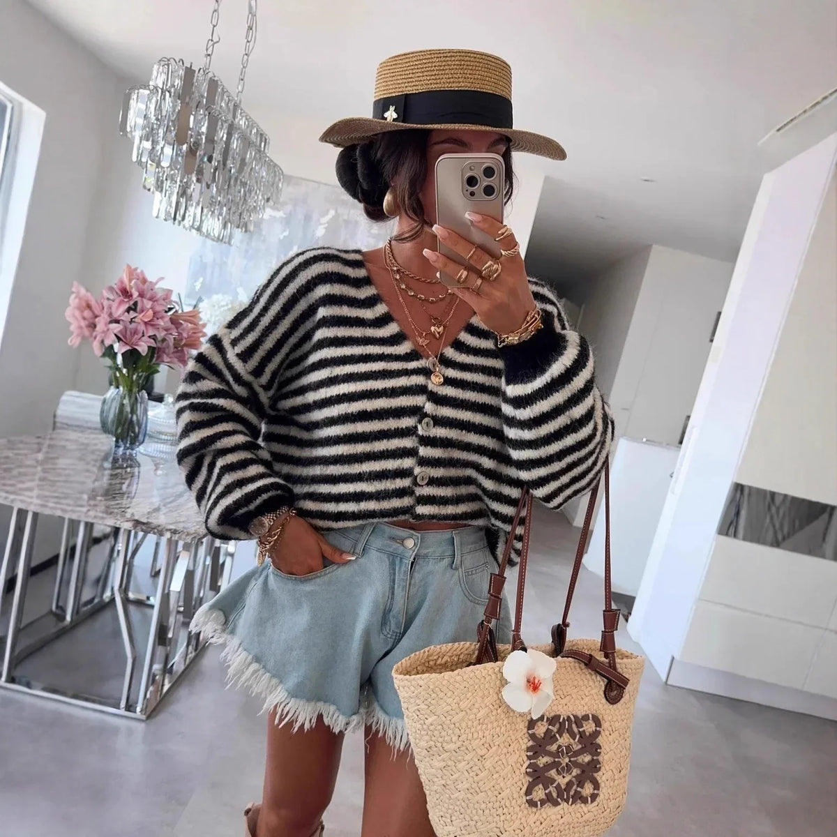 Oversized gestreept vest en V-Hals voor dames
