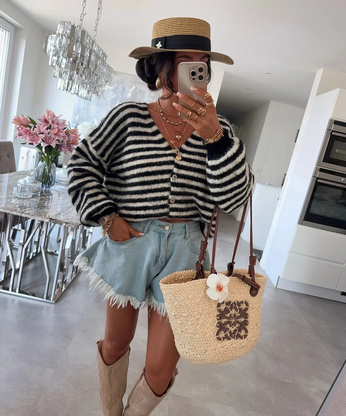 Oversized gestreept vest en V-Hals voor dames