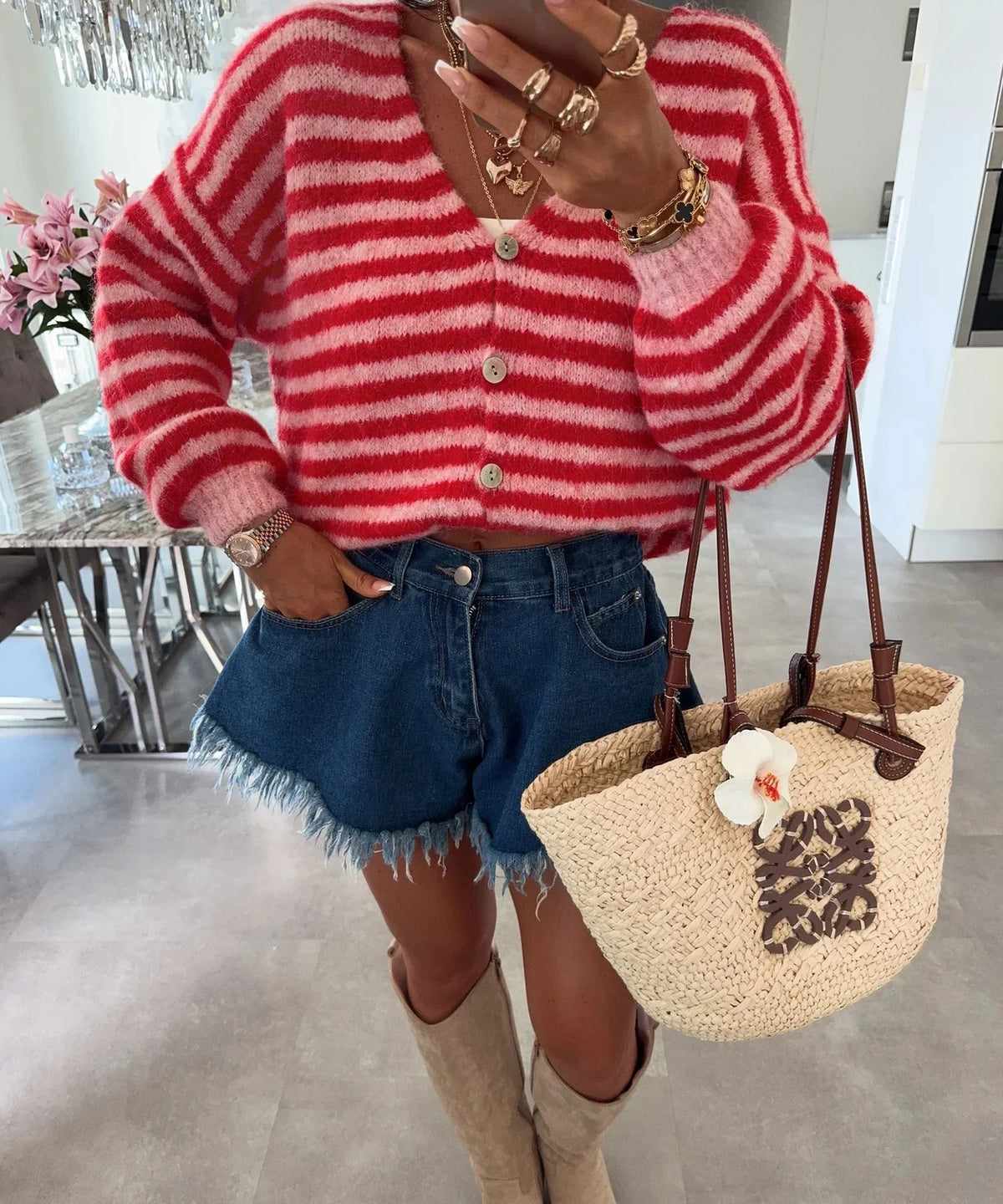 Oversized gestreept vest en V-Hals voor dames — afbeelding 9